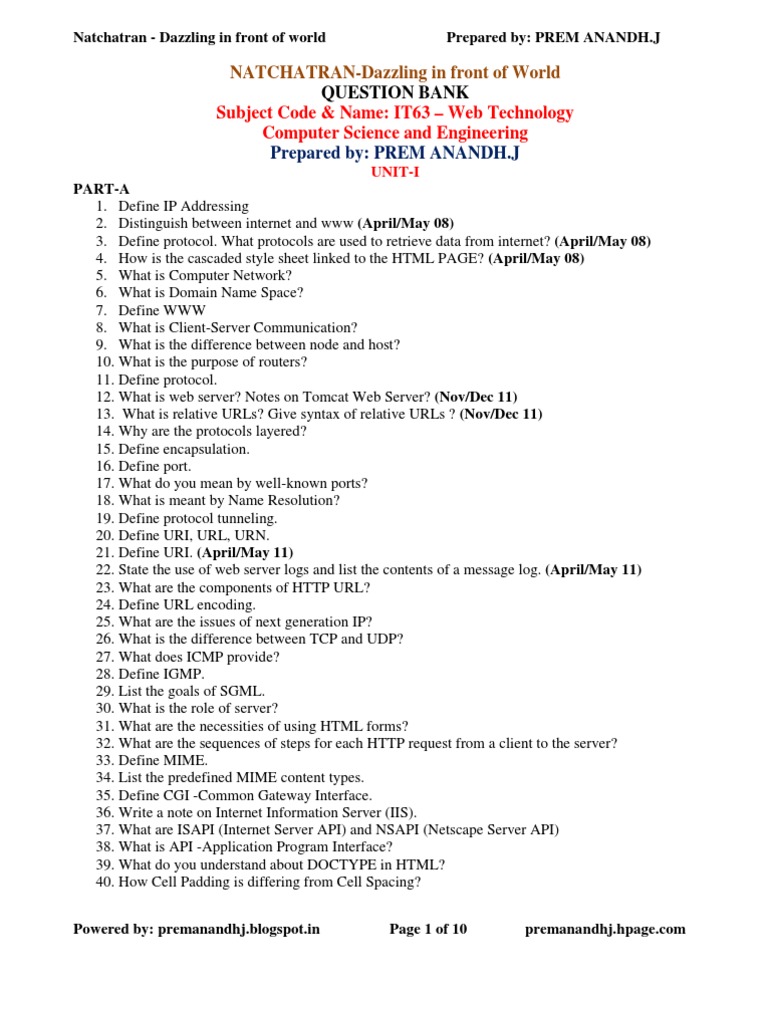 IT63 Technology Question Bank Html Cascading Style Sheets