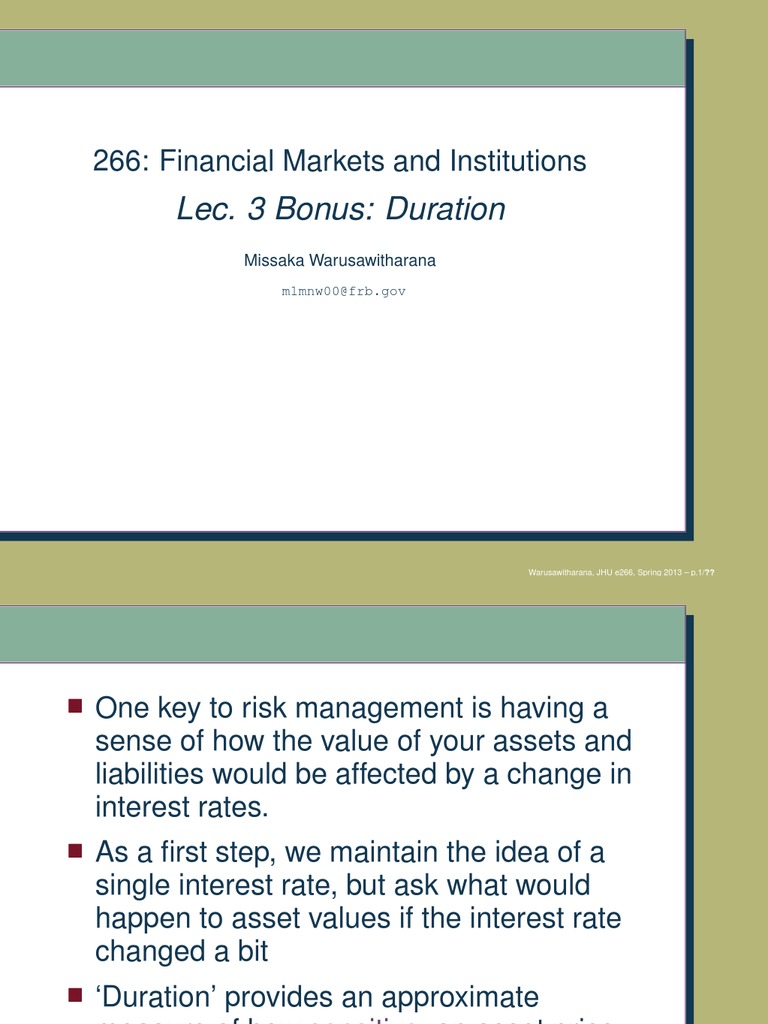 Notes On Duration PDF Bond Duration Savings And Loan Association