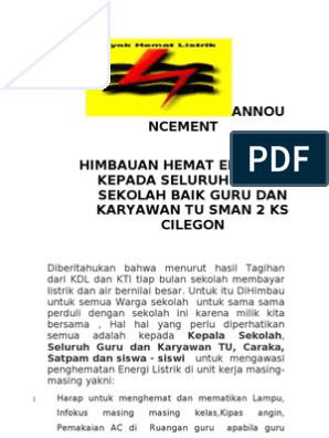 Himbauan Hemat Energi Kepada Seluruh Warga Sekolah Baik Guru Dan Karyawan Tu Sman 2 Ks Cilegon