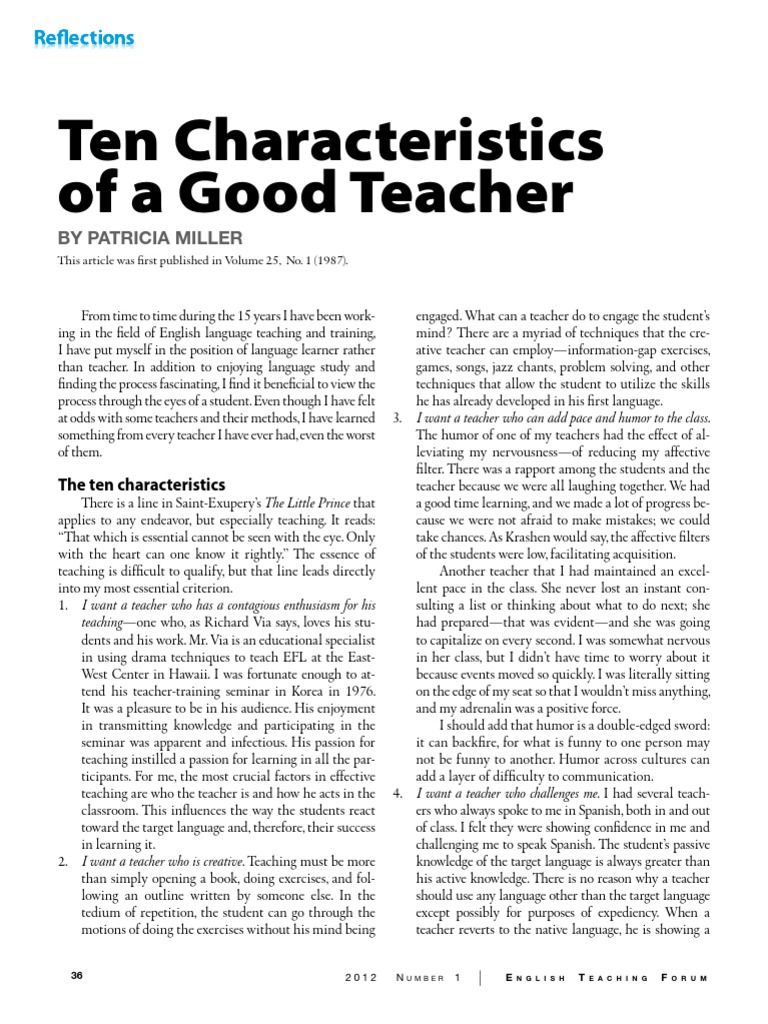 Ten Characteristics of A Good Teacher | PDF | Classroom Management ...