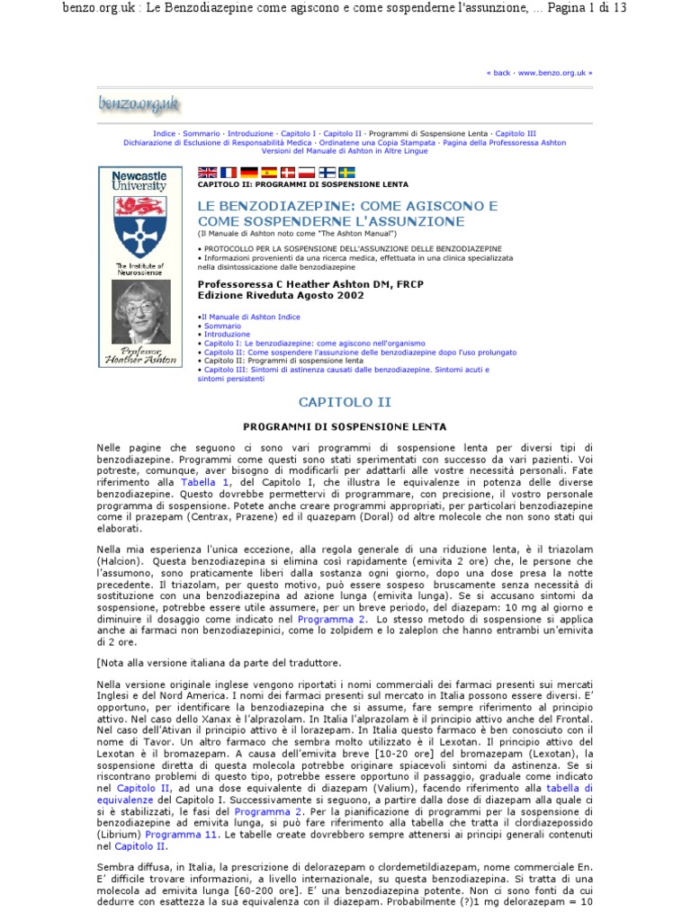 Benzodiazepine Sospenzione Graduale