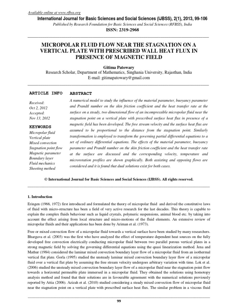 Micropolar Fluid Flow Near The Stagnation On A Vertical Plate With ...