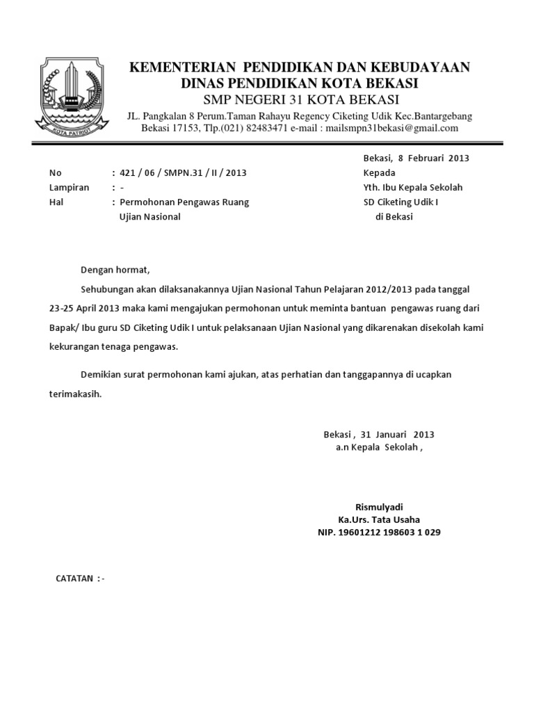 Surat Permohonan Pengawas
