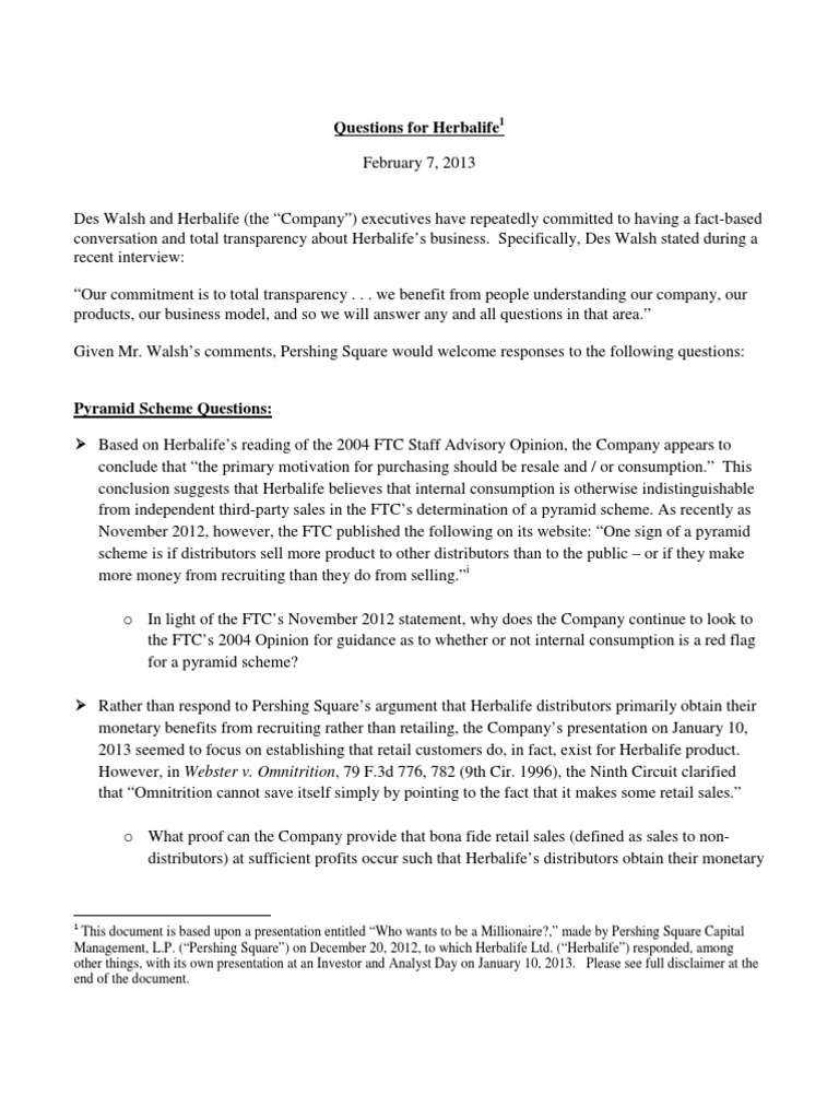 Questions For Herbalife PDF Retail Marketing
