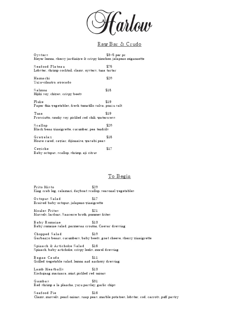 Harlow Menu PDF