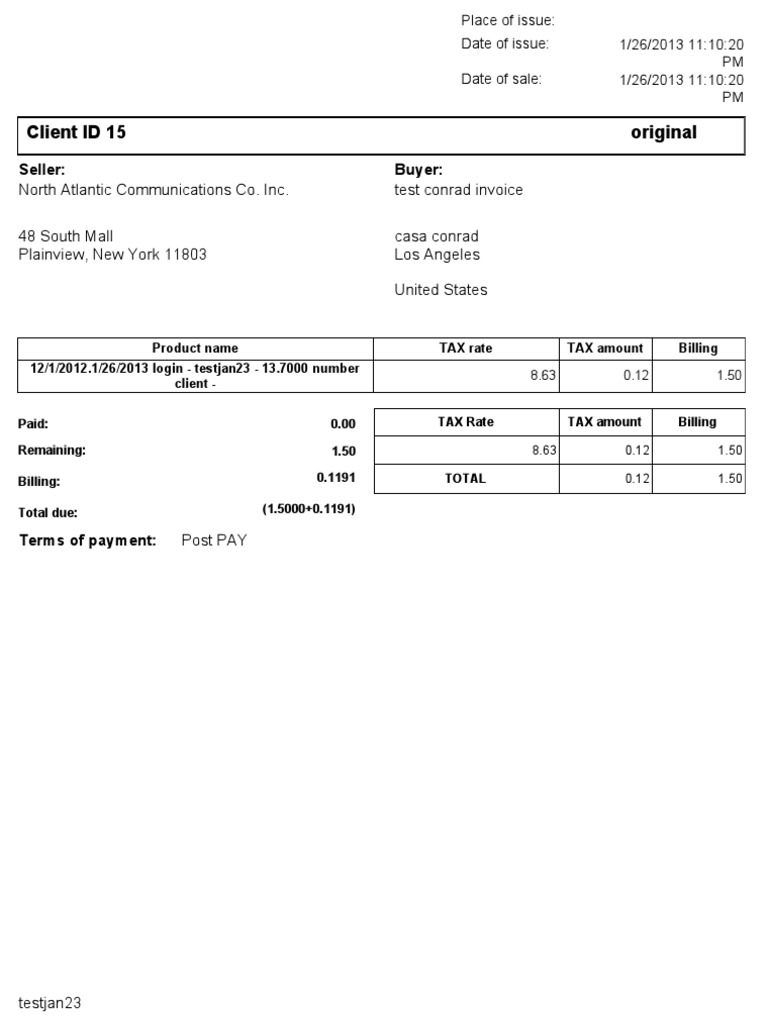 Invoice for Test Conrad Purchase | PDF | Politics | Law