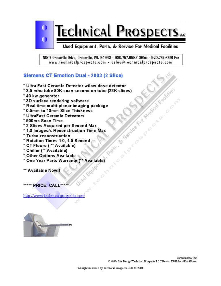 Siemens Emotion Dual CT Scanner Overview | PDF | Technology & Engineering