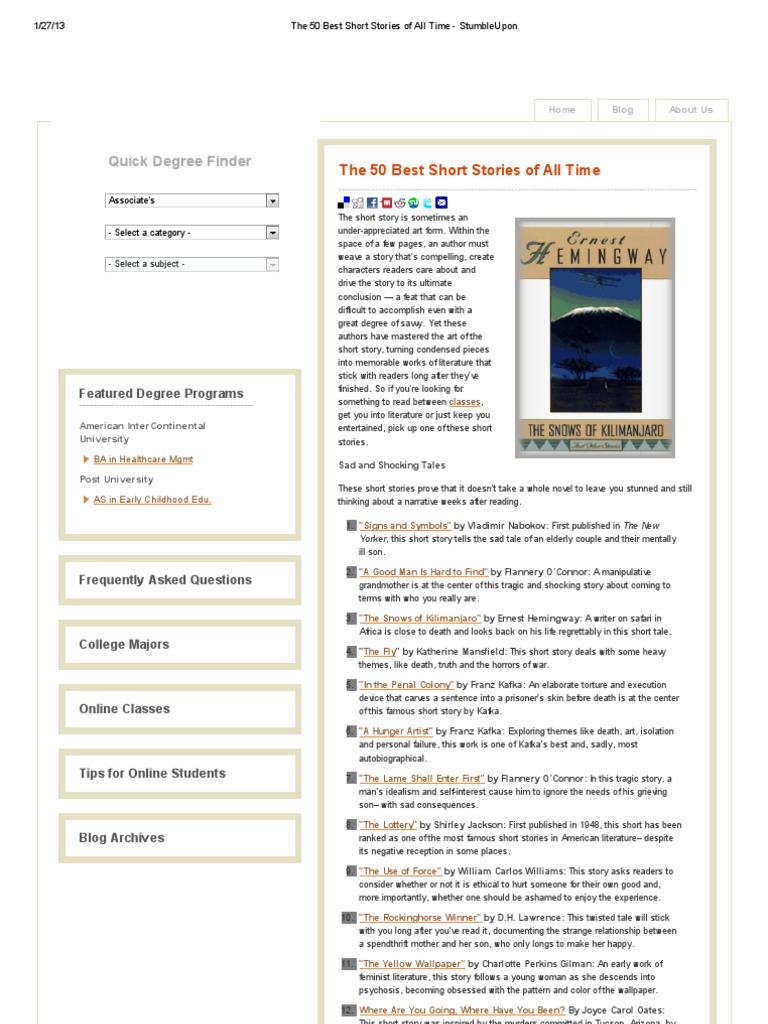 The 50 Best Short Stories of All Time StumbleUpon Short Stories Narrative