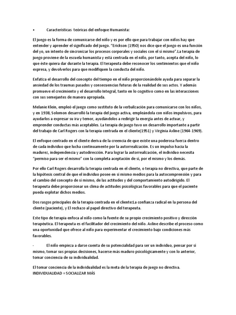 Características teóricas del enfoque Humanista