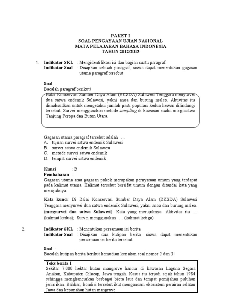 Soal Larihan Bahasa Indonesia Paket 1