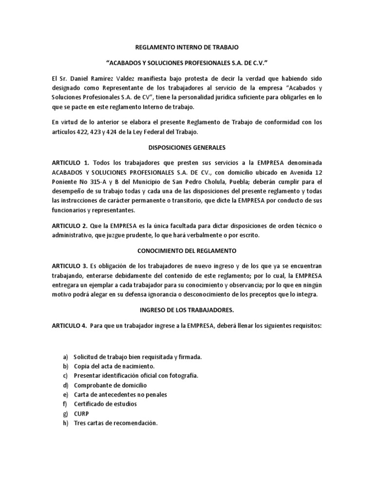 Ley Federal Del Trabajo Carta De Recomendacion - Para 