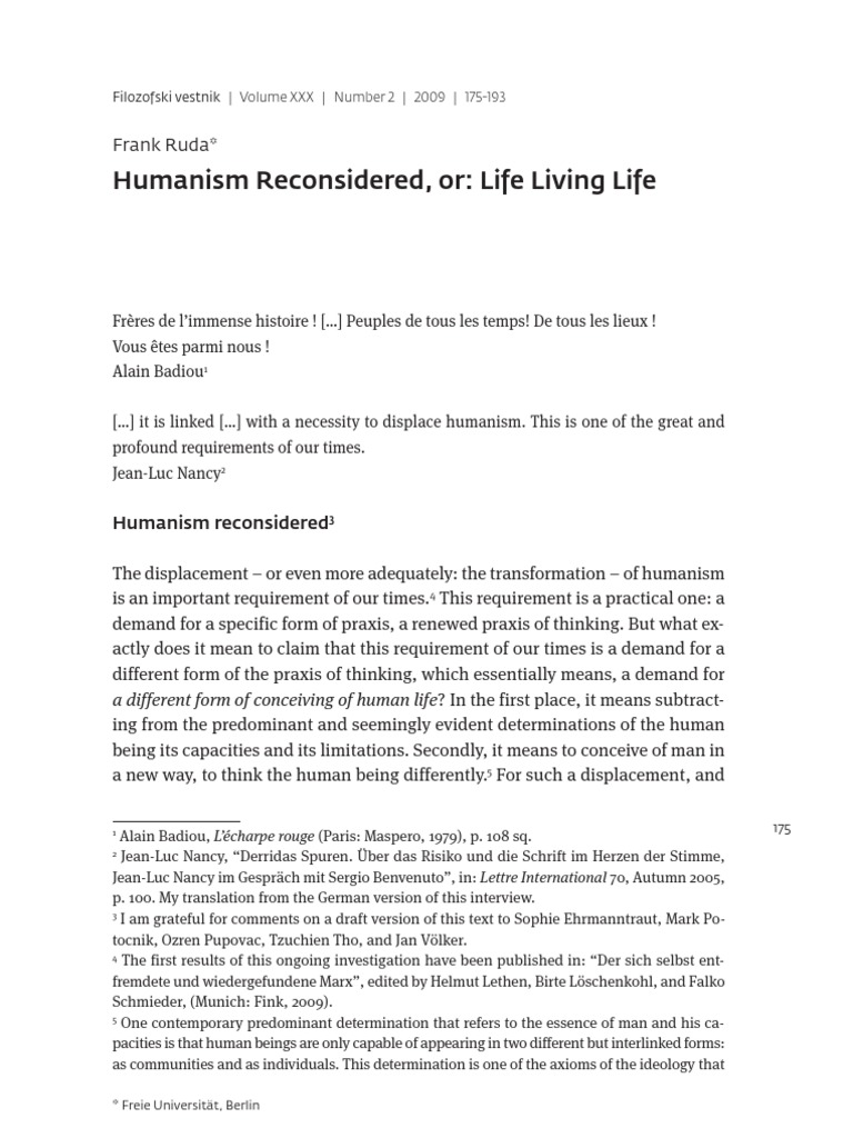 Humanism Reconsidered, Or: Life Living Life | PDF