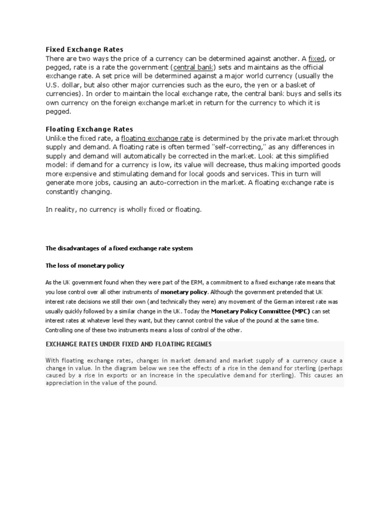 Fixed Exchange Rate And Floating Exchange Rate PDF Fixed Exchange