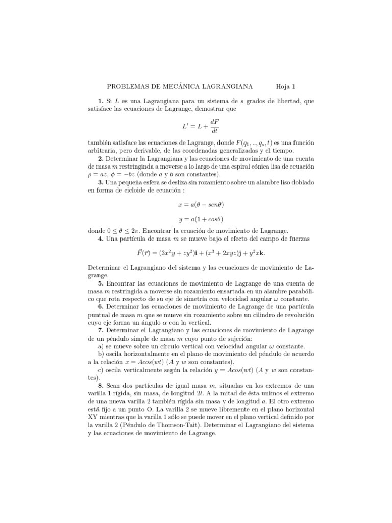 Problemas de Mecánica Lagrangiana