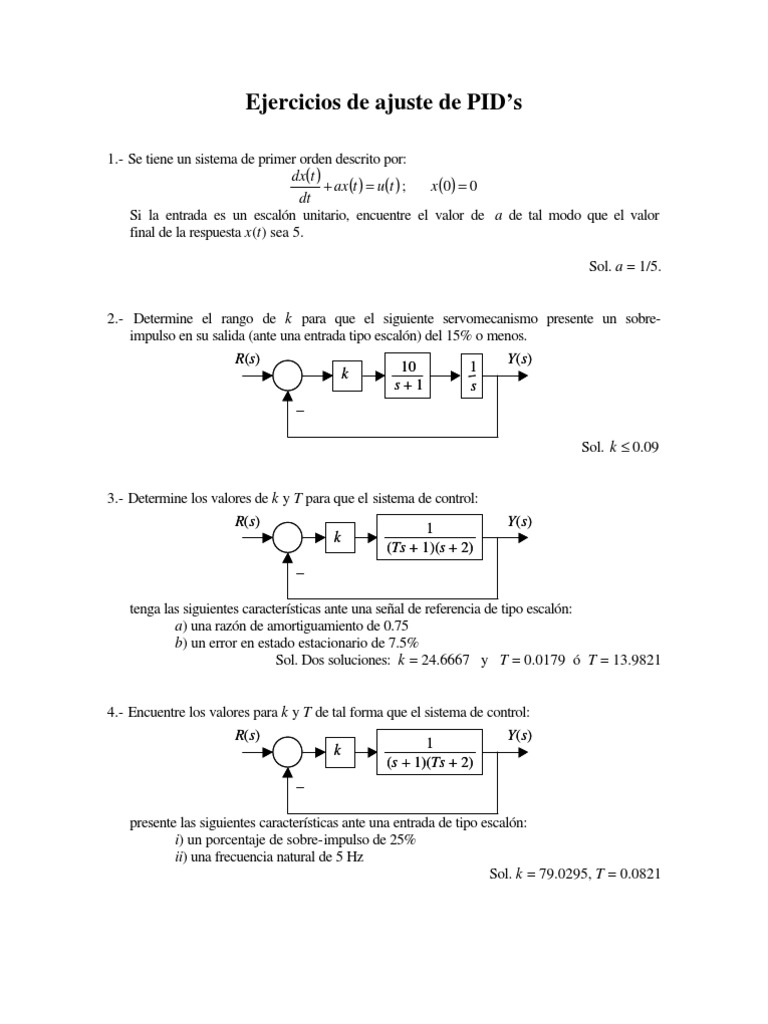 Ejercicios de Diseño de Controladores PID | PDF | Métodos y materiales