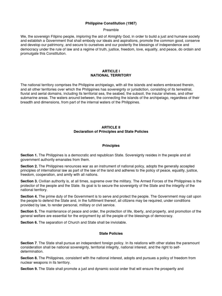 1987 Philippine Constitution PDF | PDF | President Of The Philippines ...