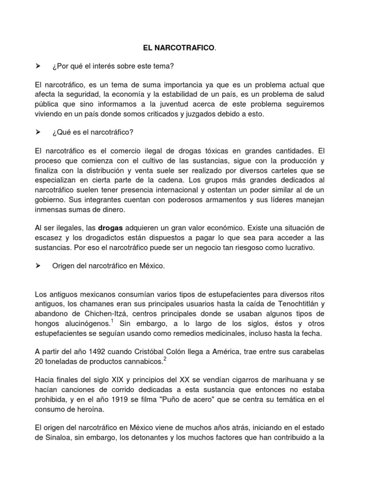 El Narcotrafico | PDF | Comercio ilegal de drogas | Cartel de Sinaloa