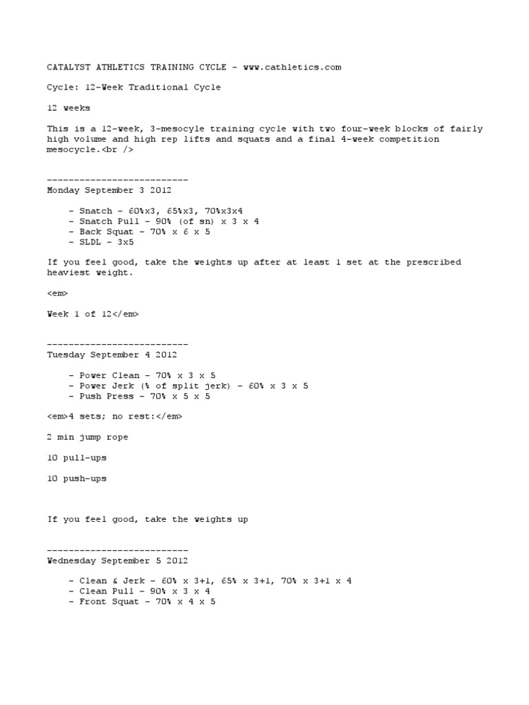 12-Week Olympic Lifting Cycle | PDF | Recreation | Athletic Sports