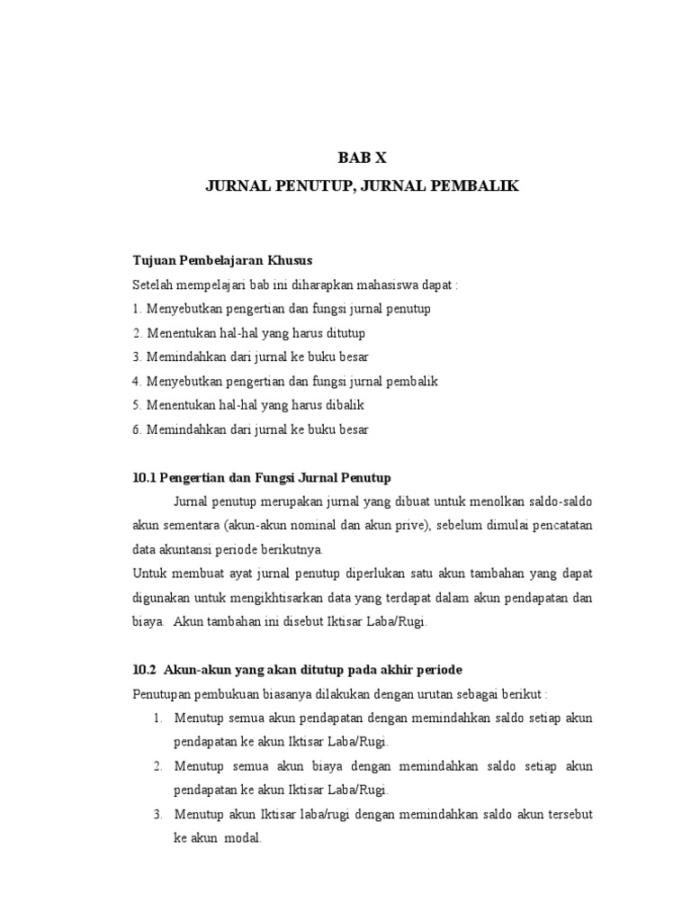 Kumpulan Contoh Soal: Contoh Soal Jurnal Penutup Dan Pembalik