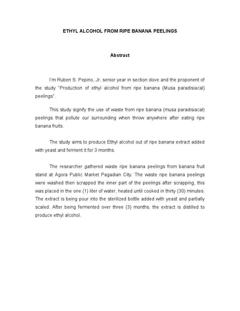 Ethyl Alcohol From Ripe Banana Peelings PDF Banana Fermented Drinks