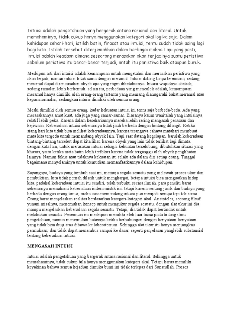 Intuisi Adalah Pengetahuan Yang Bergerak Antara Rasional Dan Literal | PDF