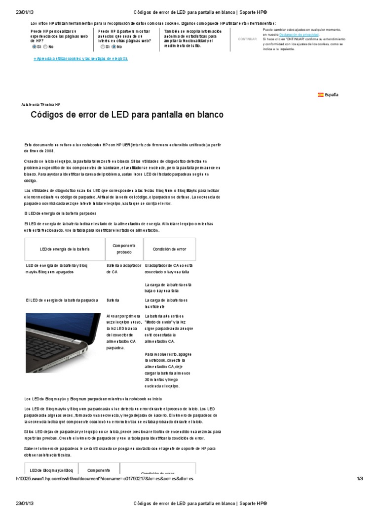 Códigos de Error de LED para Pantalla en Blanco - Soporte HP® | PDF ...