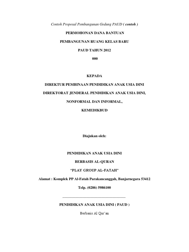 Contoh Proposal Rehab Gedung Paud