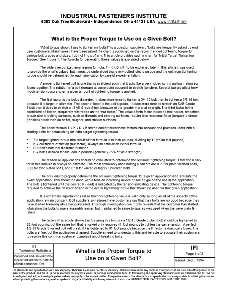What Is The Proper Torque To Use On A Given Bolt Pdf Nut Hardware