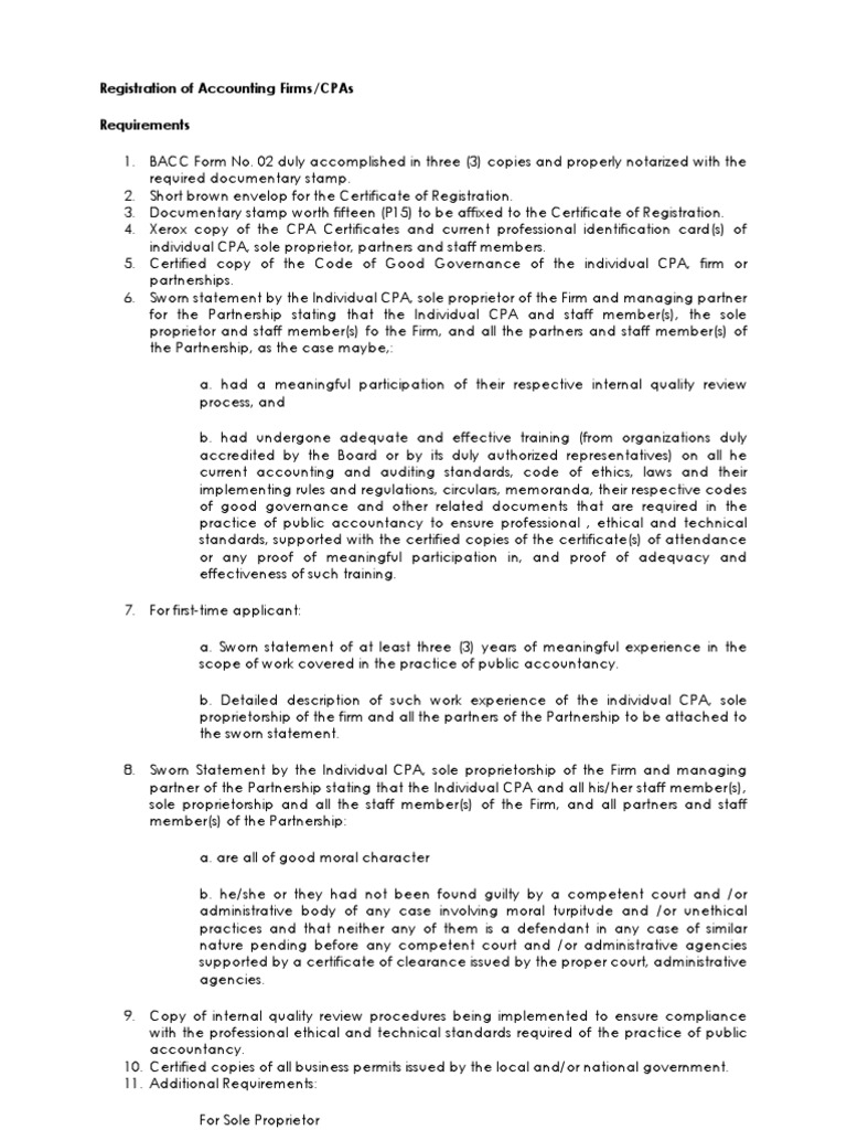 BOA Requirements Download Free PDF Certified Public Accountant