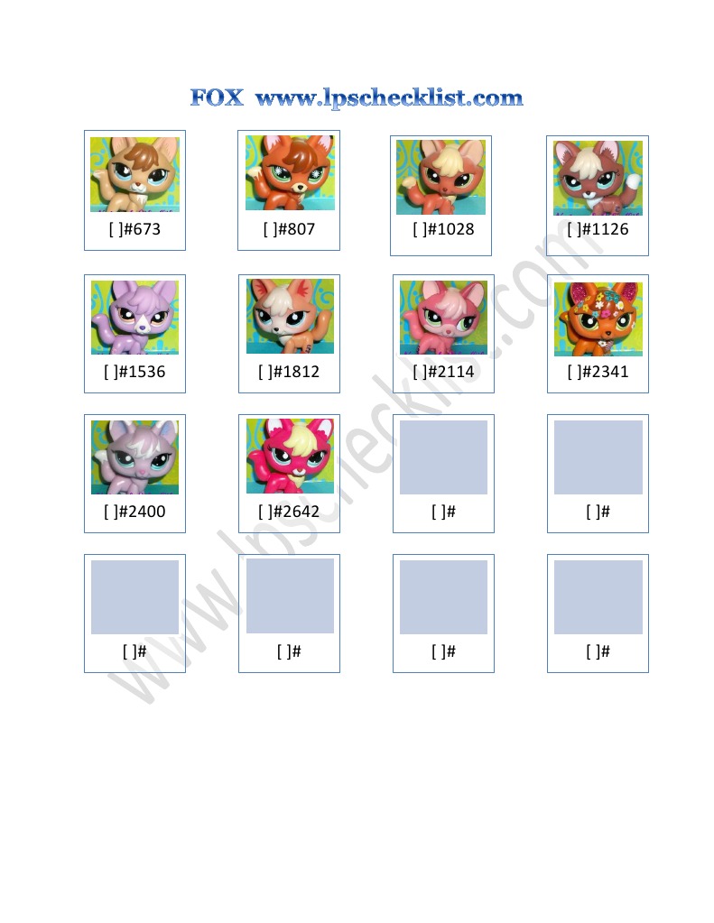 Littlest Pet Shop Checklist Fox PDF
