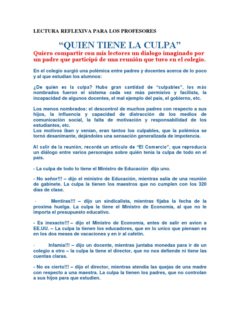 Lectura Reflexiva Para Los Profesores