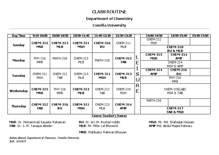 Chemistry Class Routine 2025 | PDF