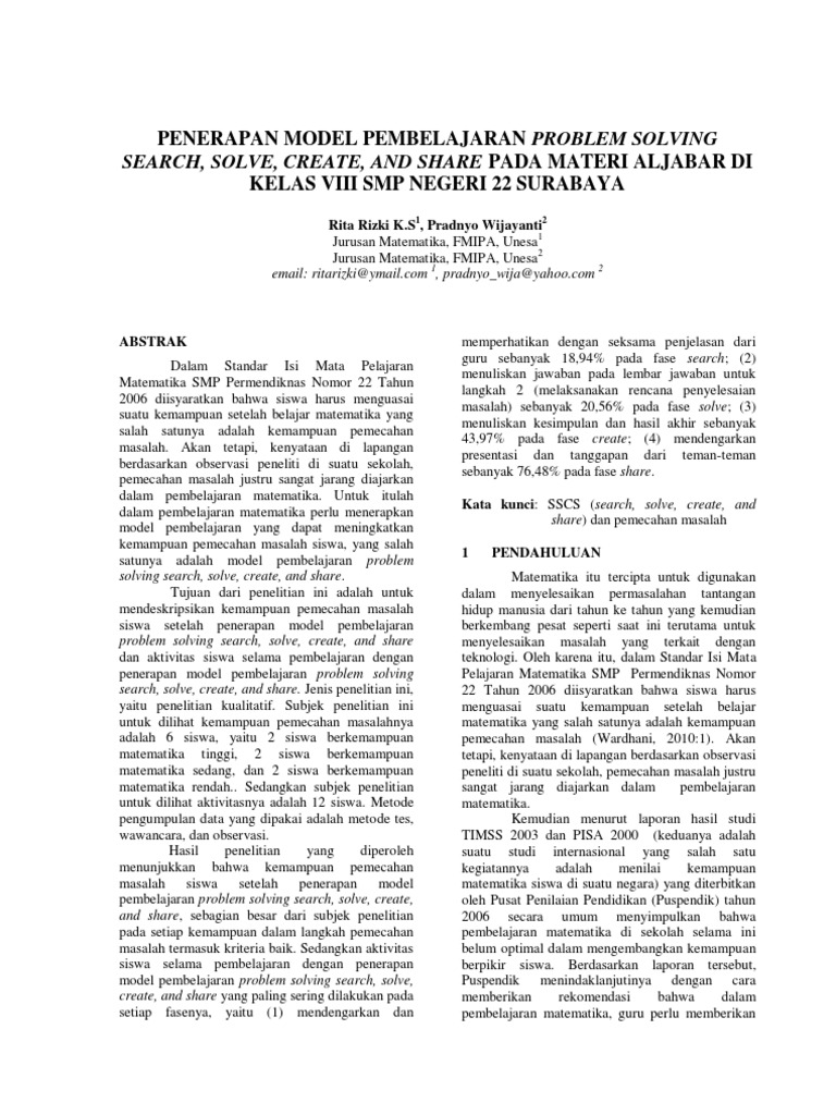 Jurnal Penerapan Model Pembelajaran Problem Solving Search