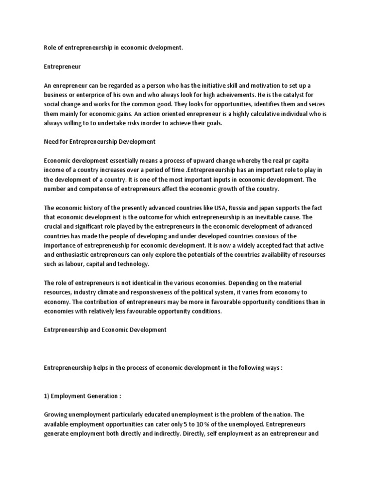 Role of Entrepreneurship in Economic Growth | PDF | Development ...