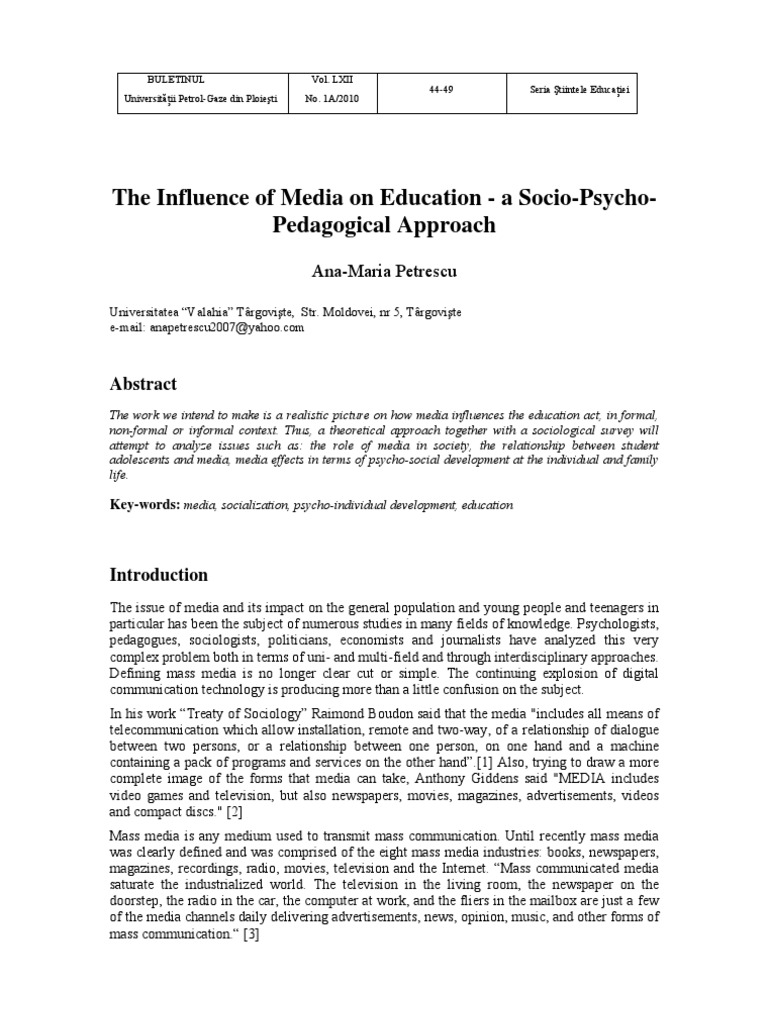 The Influence of Media On Education - A Socio-Psycho - ARTICOL | PDF ...