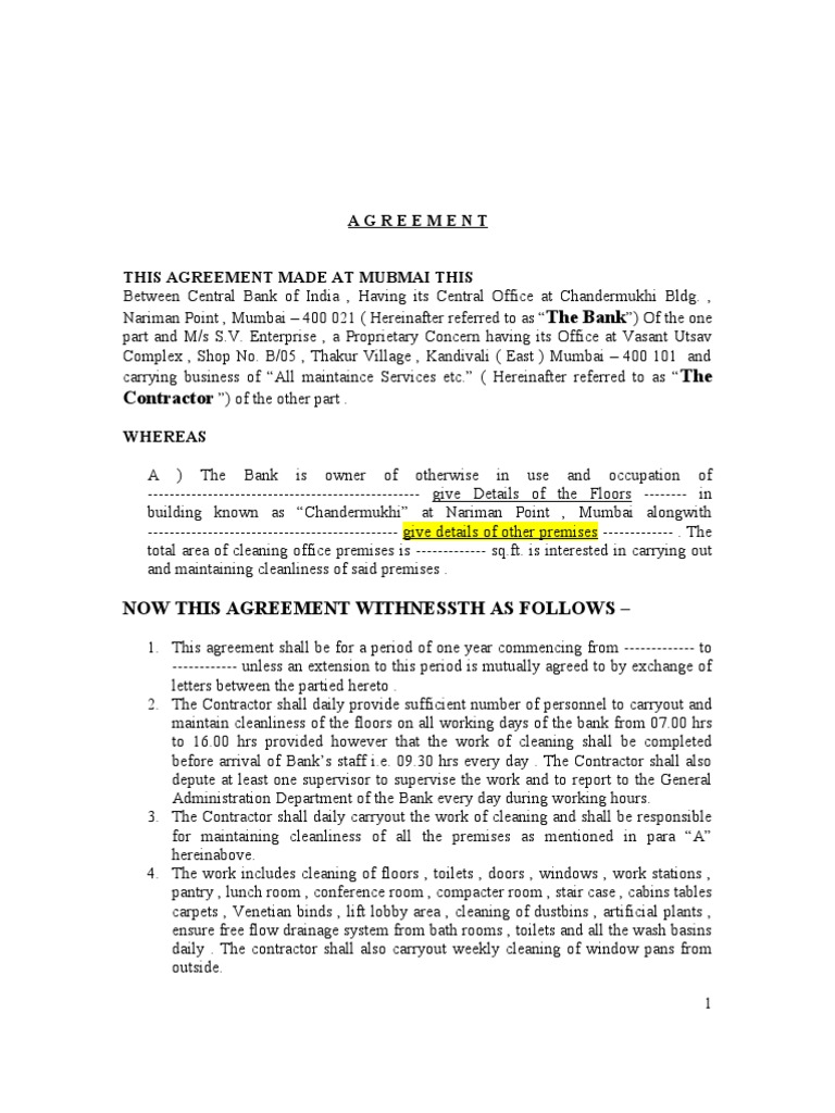 Housekeeping Contract Agreement Template | PDF