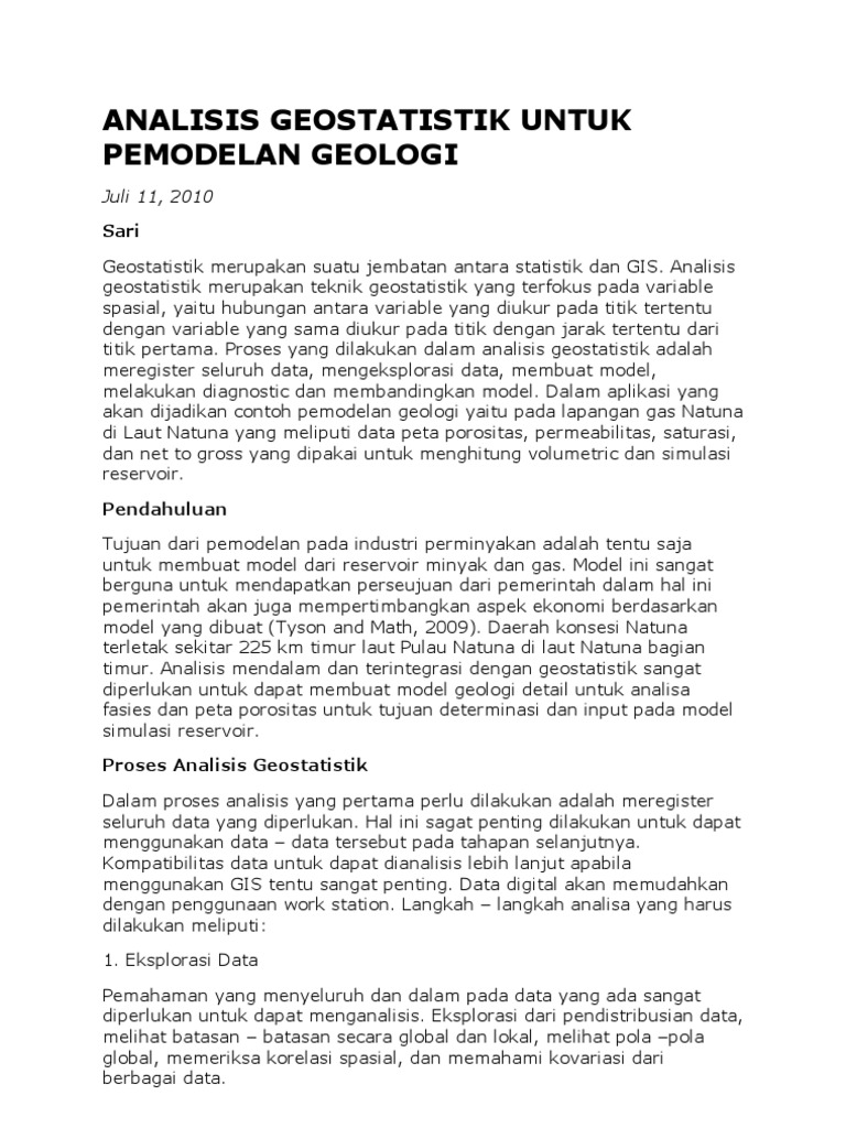 Pemodelan Geologi dengan Geostatistik | PDF
