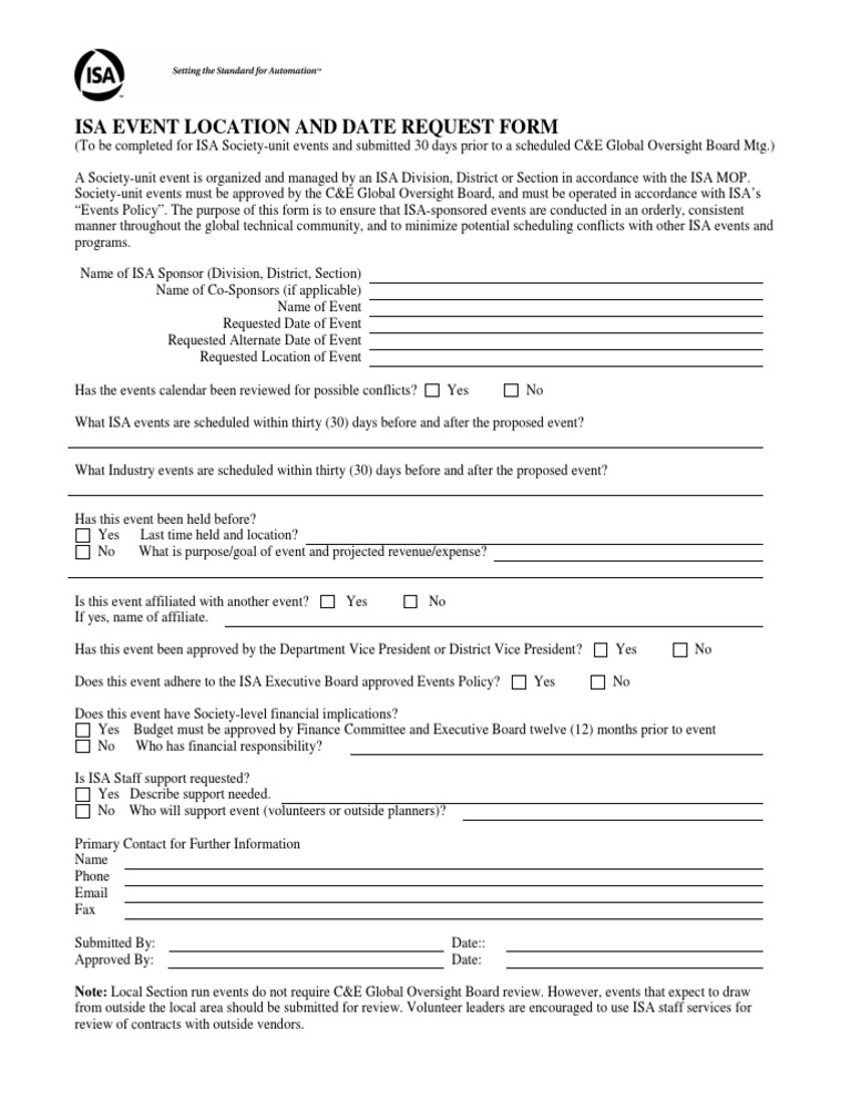 Isa Event Location and Date Request Form | PDF
