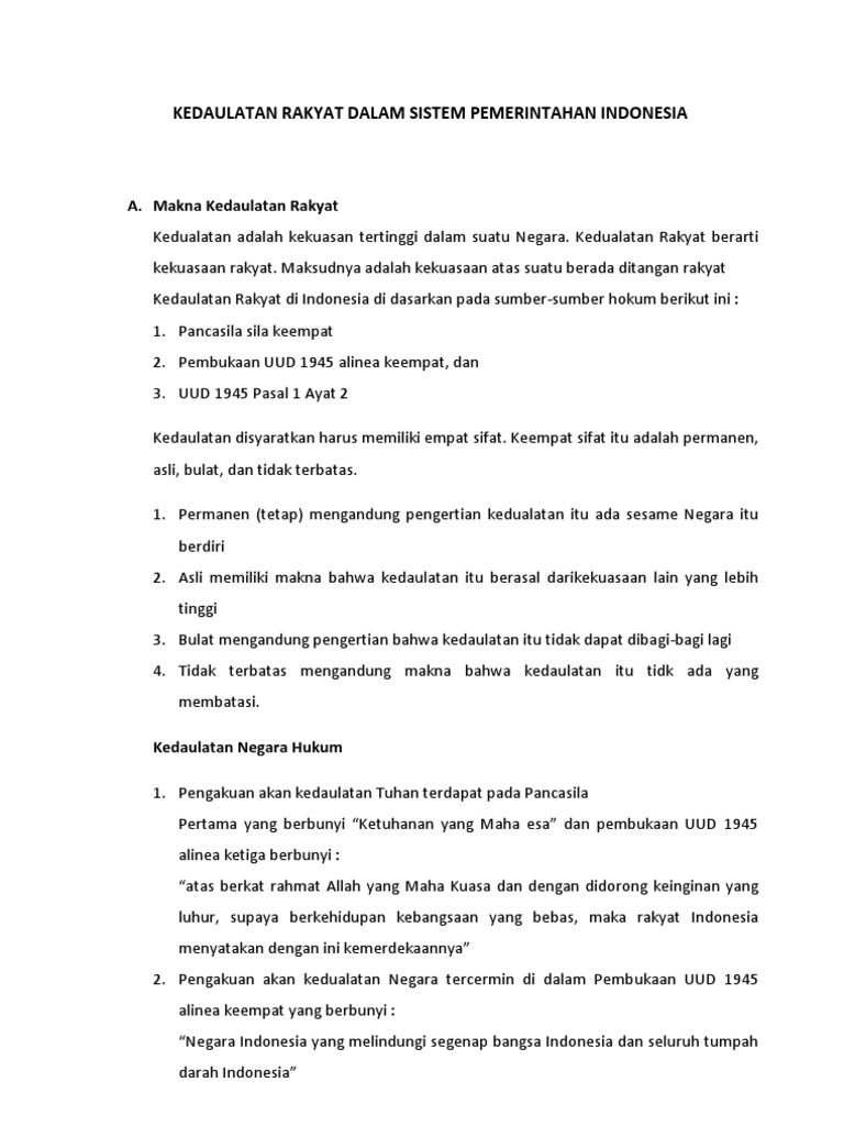 Kedaulatan Rakyat Dalam Sistem Pemerintahan Indonesia