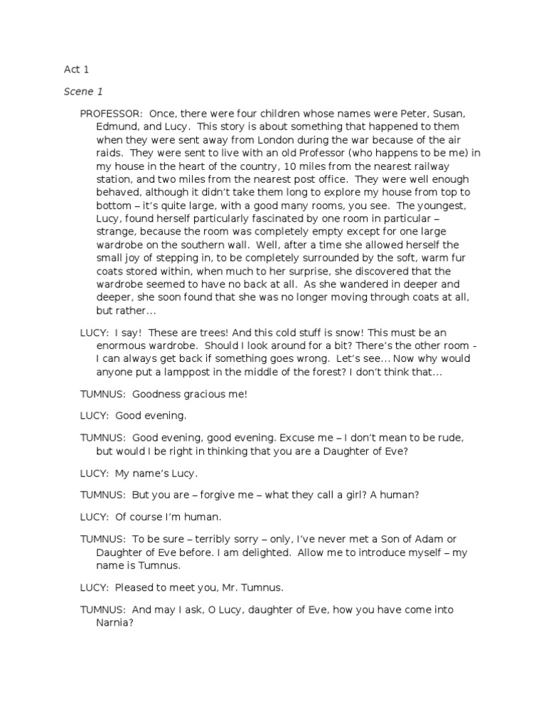 The Lion, The Witch, and The Wardrobe Script PDF Aslan