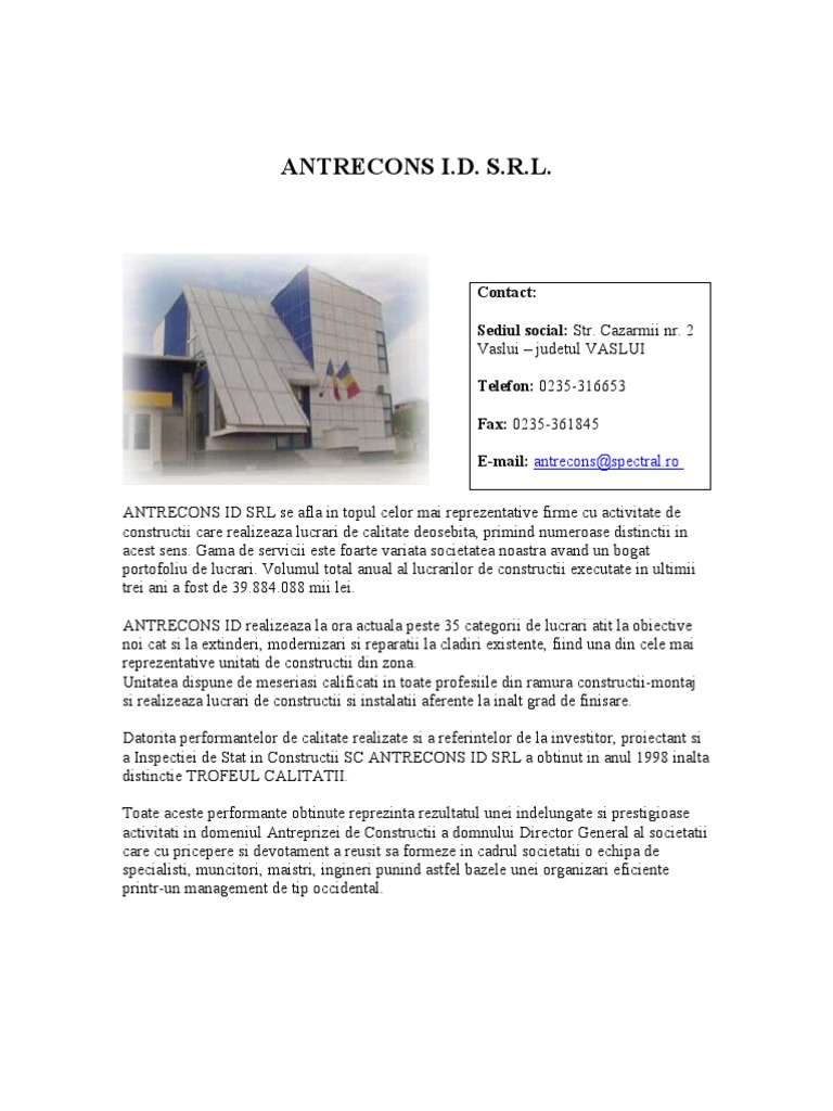 Antrecons Id Economie Si Legislatie Constructii Civile