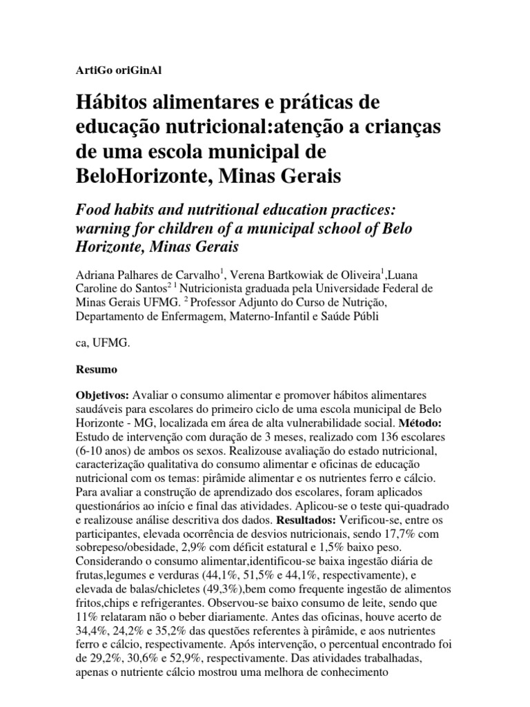Habitos Alimentares e Praticas de Educacao Nutricional | PDF ...