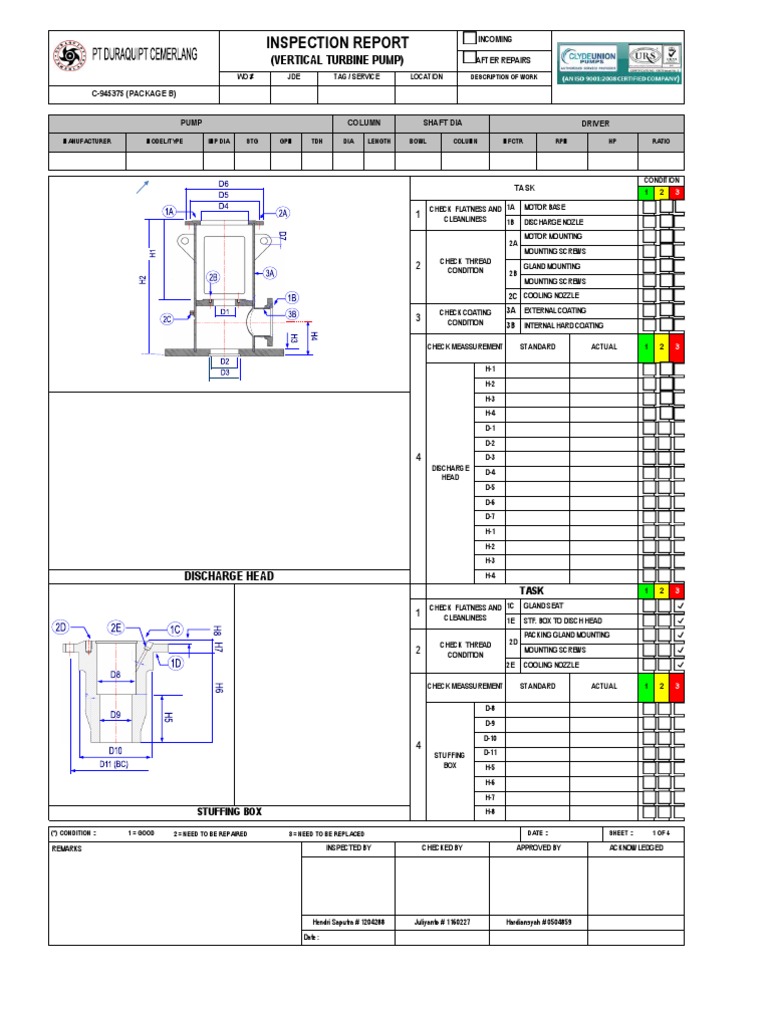 Vertical Turbine Pump Inspection Report | PDF