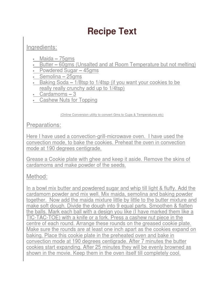 Recipe Text: Ingredients | PDF