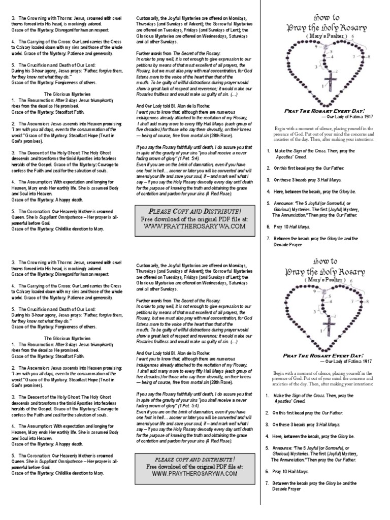 How To Pray The Holy Rosary: Free Download of The Original PDF File at | PDF | Rosary | Lord's Prayer for Free Printable Mysteries Of The Rosary