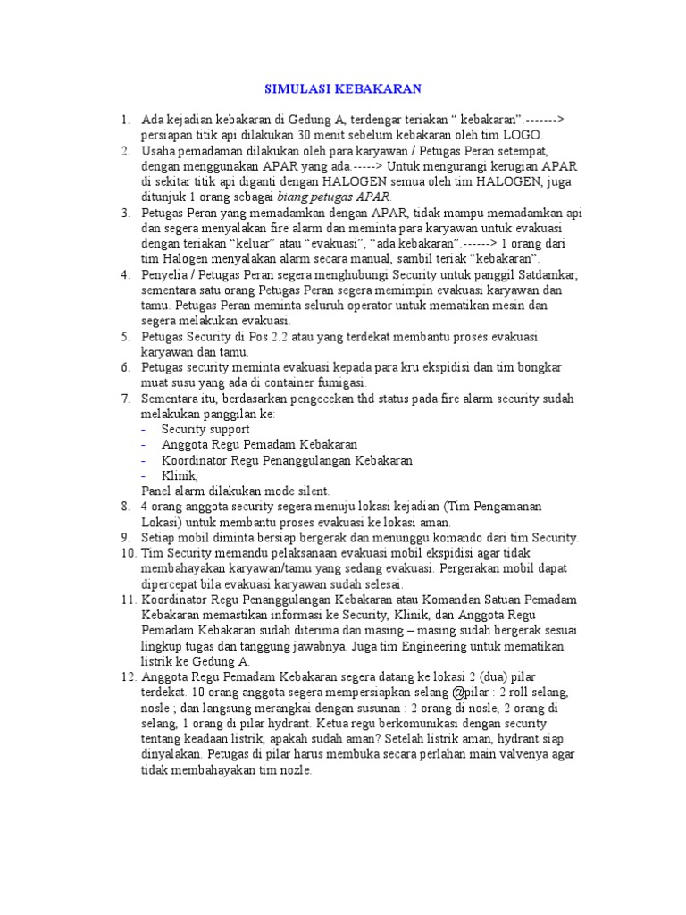 SKENARIO SIMULASI KEBAKARAN