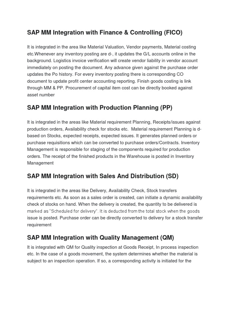 SAP MM Integration With Finance & Controlling (FICO) | PDF | Delivery ...