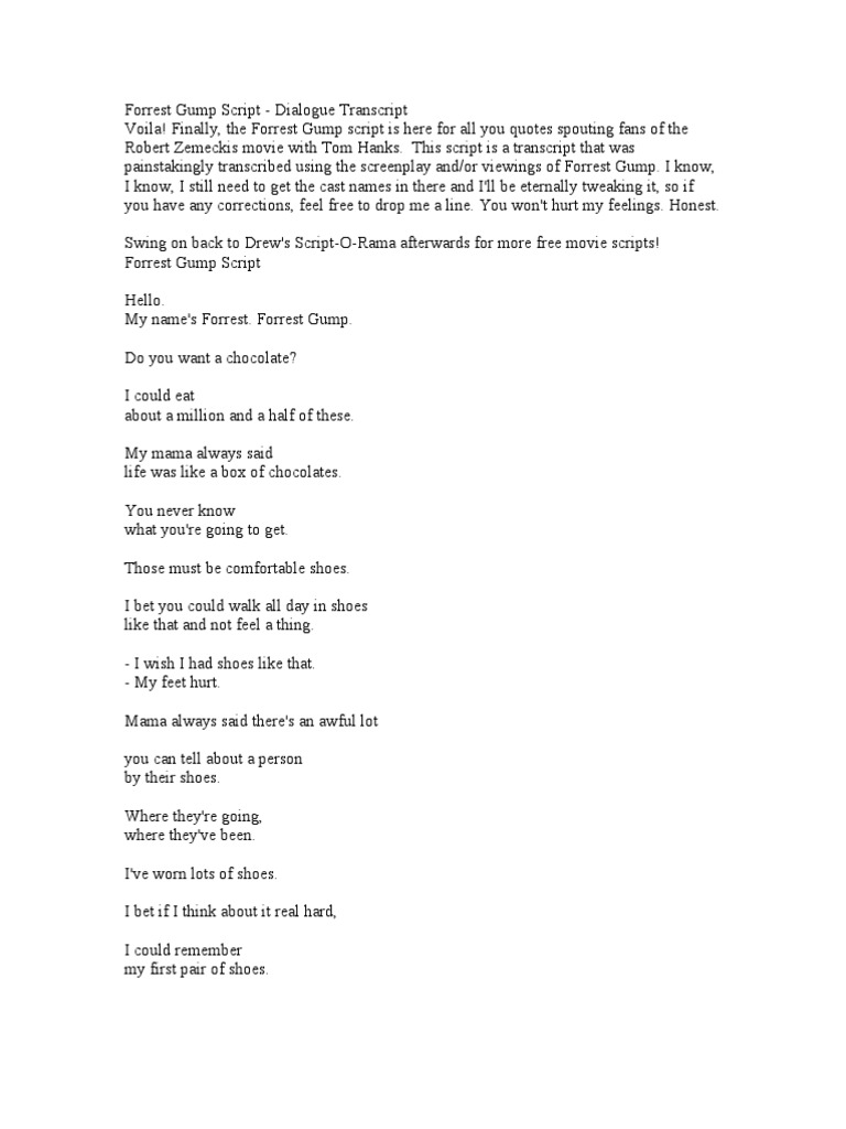 Forrest Gump Script | PDF | Poetry | General Fiction