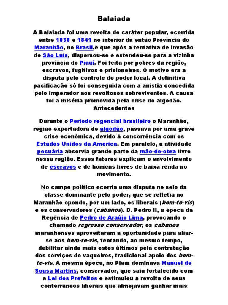 A Balaiada Foi Uma Revolta de Caráter Popular | PDF | Brasil | Rebeliões