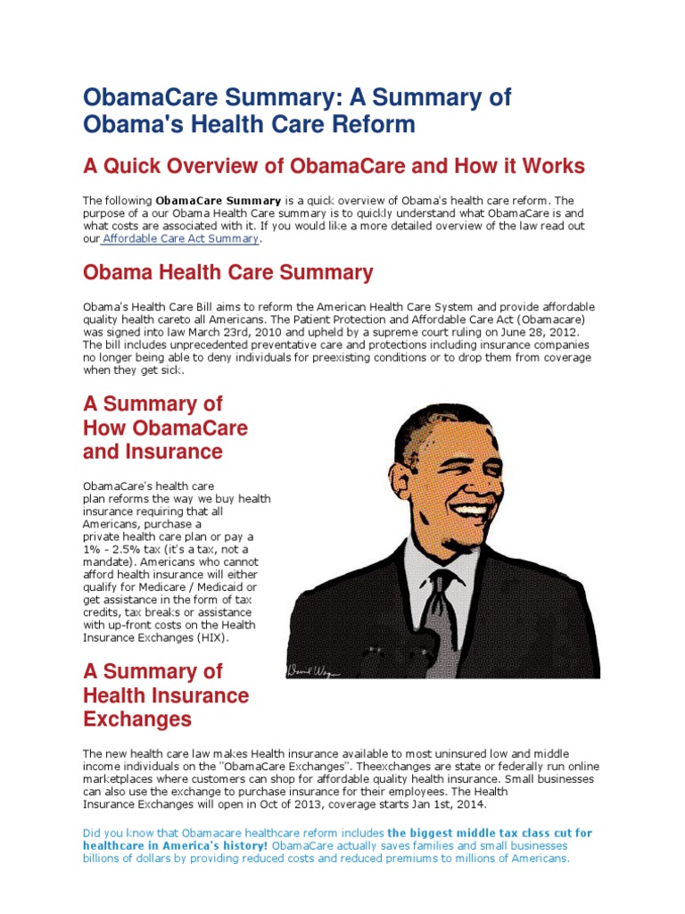 Obamacare Summary Patient Protection And Affordable Care